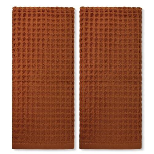 Jacquotha Waffle Hand Towels for Bathroom Kitchen Decor 2-Piece (Rust) – Cotton Quick Dry, Super Soft, Absorbent Kitchen Towels, 13x29”