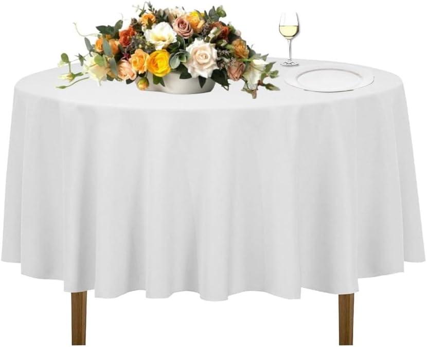 Urby 72 inches White Round Tablecloth for 2-3ft Round Cocktail or Coffee Table, Round Tablecloth for Table with 4 Chairs. Ideal for Party, Wedding, Banquet and Events.