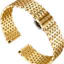 BINLUN Ultra Thin Mesh Stainless Steel Watch Band Light Watch Strap Polished Watch Bracelets Replacement 12mm/14mm/16mm/18mm/20mm/22mm for Men Women with Butterfly Buckle (Gold)