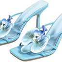 MakeMeChic Women's Open Toe Floral Kitten Heels Flower Summer Beach Sandals, 6.5