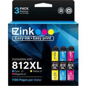 E-Z Ink 812XL New Upgraded Chips High Yield 812XL Ink Cartridges Remanufactured Replacement for Epson 812 XL T812XL Ink Cartridge to use with WF-7310 WF-7820 Pro WF-7840 EC-C7000 Printer, CYM 3 Pack