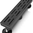 WEBANG 12 Inch Linear Shower Drain Rectangular Floor Drain with Accessories Rainline Pattern Cover Grate Removable SUS304 Stainless Steel CUPC Certified Matte Black