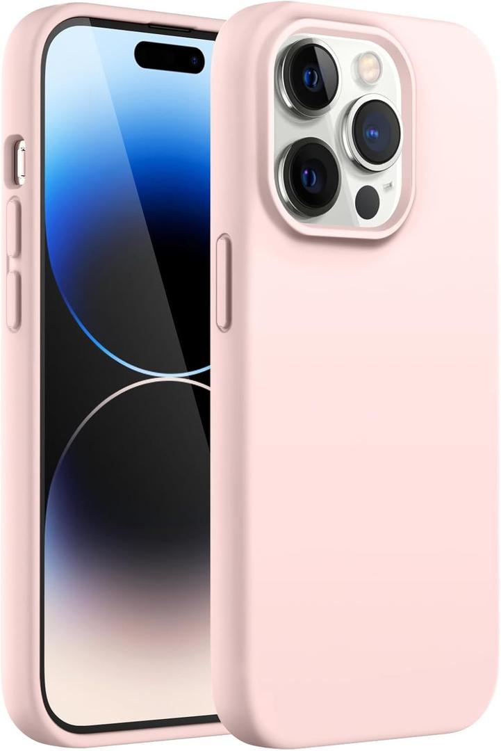 JETech Silicone Case for iPhone 14 Pro 6.1-Inch, Silky-Soft Touch Full-Body Protective Phone Case, Shockproof Cover with Microfiber Lining (Pink)