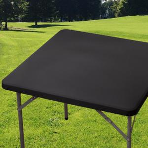 Square Spandex 34X34 Inches Fitted Tablecloth, Elastic Folding Picnic Card Table Cloth, Stretchy Patio Table Cover, Wipeable Tablecloths for Camping Outdoor Party Banquet Black