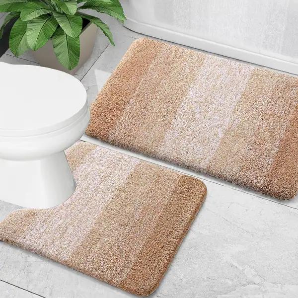 Microfiber Bathroom Rugs and Toilet Rugs U-Shaped, 29x22and 23x20 Beige, 2 Item Bundle