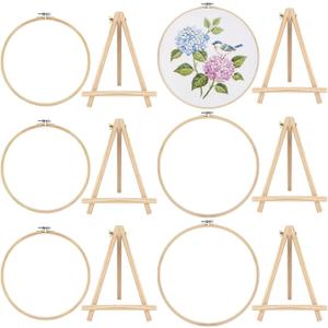 Novabright 12 Pcs Large Bamboo Embroidery Hoops with Triangle Display Stands Include 10.2'' and 11.8'' Round Hoops Frame Cross Stitch Wood Holder Easels for Desk Display Decor Craft Works