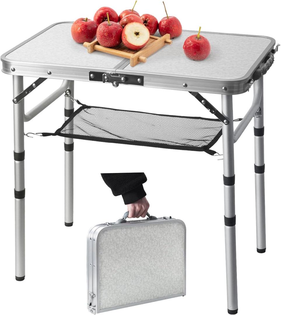 Small Folding Table 2FT Lightweight Portable Aluminum Camping Table for Picnic and Camping Mini Foldable with Adjustable Extended Height,Silver (23.6" x 15.7"(3 height))