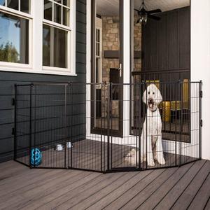 Carlson Pet Products 3-in-1 Extra Tall Weather-Resistant Outdoor 144-Inch Wide Pet Gate, Pen and Fence, Bonus Includes Small Pet Door,Black
