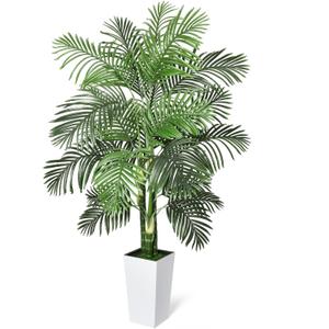 Timoo Fake Palm Tree Decor 6 FT Artificial Plants Indoor with White Tall Planter, UV Resistant Areca Palm Fake Tree with 3 Lifelike Trunks and Full Leaves, Fake Plant for Home Office Indoor Outdoor
