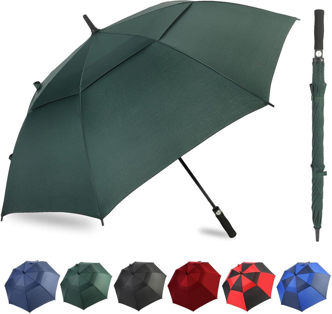 Automatic Open Golf Umbrella, 54/62/68/72 inch Extra Large Oversize Double Canopy Vented Stick Umbrellas, Windproof Waterproof Umbrella for Men And Women (Dark Green)