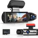 Dash Cam Front and Rear, 1080P+1080P HD Dual Dash Camera for Cars, Car Camera with 3.16" IPS Screen, Built in G-Sensor, 150 Wide Angle, Loop Recording, 24H Parking Monitor, Night Vision,64GB Card