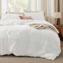 Bedsure Grid Boho Duvet Cover Queen Size - Shabby Chic Tufted Boho Bedding Set, 3 Pieces Shabby Chic Home Bedding for All Seasons, Includes 1 Queen Duvet Cover & 2 Pillowcases (White, 90" x 90") (Queen (90" x 90"), 14 - White - Grid (No Comforter))