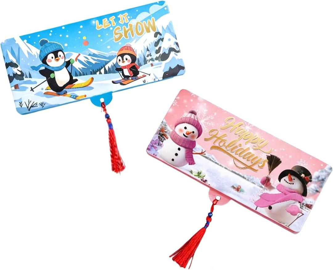 10 Slot Christmas Card Holder For Holiday Gift Money Storage Foldable Wallet Recycled Paper Cash Envelope Santa Themed Money Pocket Organiser (Light Blue Pink)