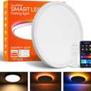 Smart LED Ceiling Light Flush Mount,16 Inch RGB, Dimmable 3000K-6500K, Night Light 2000K, Compatible with Alexa, Google, Tuya, 15.8Inch-1Pack
