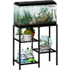 CADUKE Aquarium Stand 20 Gallon, Metal Fish Tank Stand, Aquarium Rack Stand for Fish Tank Accessories , 3 Tier Turtle Reptile Terrarium Stand for Living Room Office (Black)