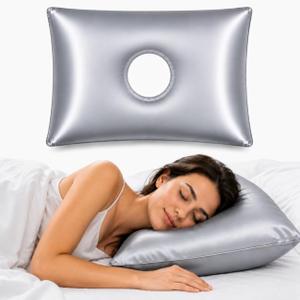 Rectangular Satin Silk Piercing Pillow, Soft High Resilience PP Cotton Ear Pillow with Central Hole for Side Sleepers, Comfort Pressure Relief Donut Sleep Cushion (Gray)