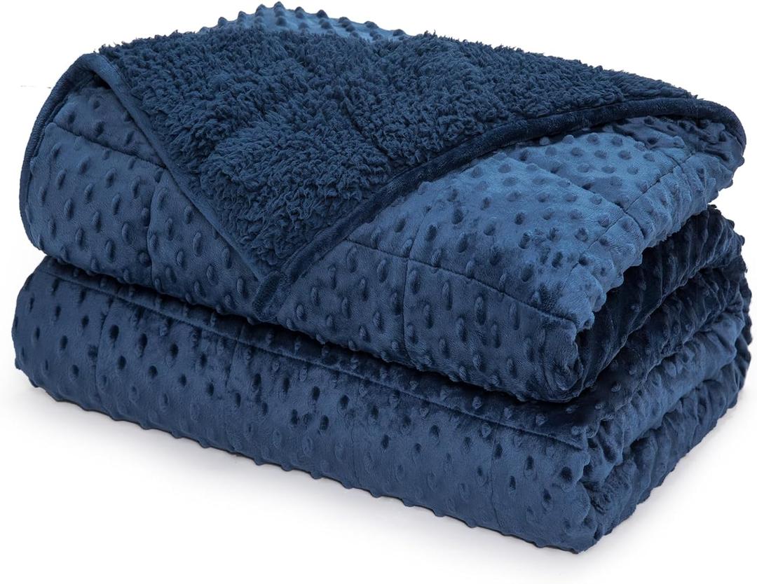 UINIU Minky Dot Weighted Blanket for Adults Twin Size 15 lbs, Soft Cozy Heavy Blanket for Stress Relief and Sleep Promotion, Warm Blanket for Autumn Winter with Glass Beads, Navy Blue 48 x 72 inches