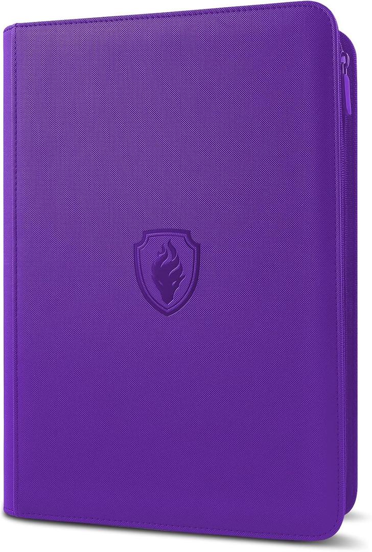 Premium Zip Card Binder, Fabmaker 9 Pocket Trading Card Binder, PU Cover Zipper Card Collection Album, Sturdy 360 Side-Loading Card Folder Holder for MTG, TCG, Game Cards, Sports Cards, Purple (9 Pocket - 13.9" x 10.5")