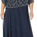 J Kara Women's Scallop Asymetrical Hem 3/4 Sleeve Beaded Mock 2 Piece Long Dress (4, Navy Multi)