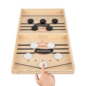 Fast Sling Puck Game - Wooden Hockey Table Board Game with Spare Parts | Indoor 2 Player Tabletop Fast-Paced Slingshot Battle for Adults, Kids & Family Night or Friends Party | Large Size Pack of 3