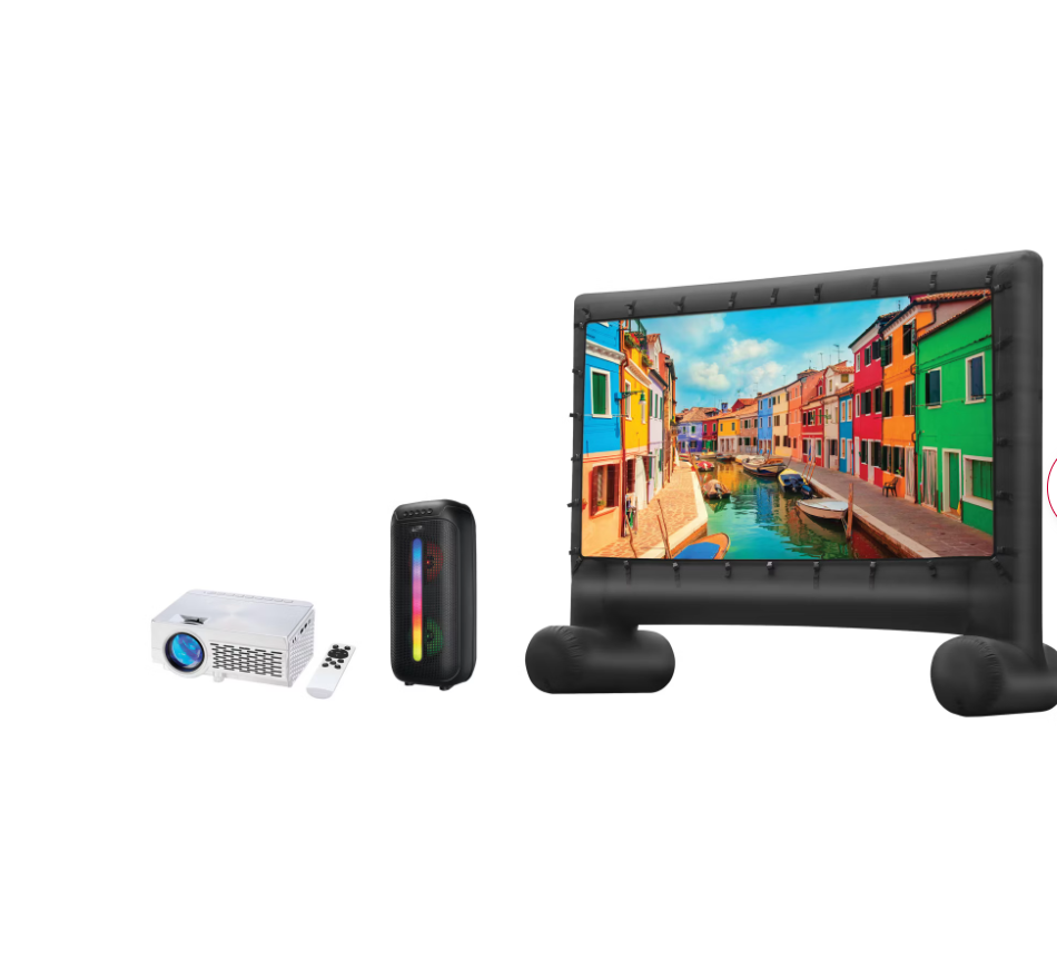 iLive Pop-Up Home Movie Theater Kit with Inflatable Screen, Projector and Party Speaker, 120" iLive Pop-Up Home Movie Theater Kit with Inflatable Screen, Projector and Party Speaker, 120"