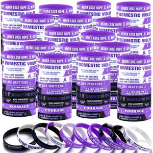 200 Pcs Domestic Violence Awareness Silicone Bracelets Bulk Purple Ribbon Awareness Bracelets Motivational Rubber Bracelet for Men Women Charity Events
