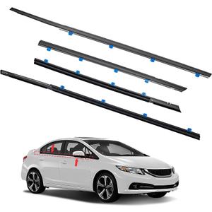 Window Molding Trim Seal for Honda Civic 2012-2015 Accessories, Outer Door Black Rubber Weather Stripping Belt, Replacement 72450-TR0-A01 (4PCS)