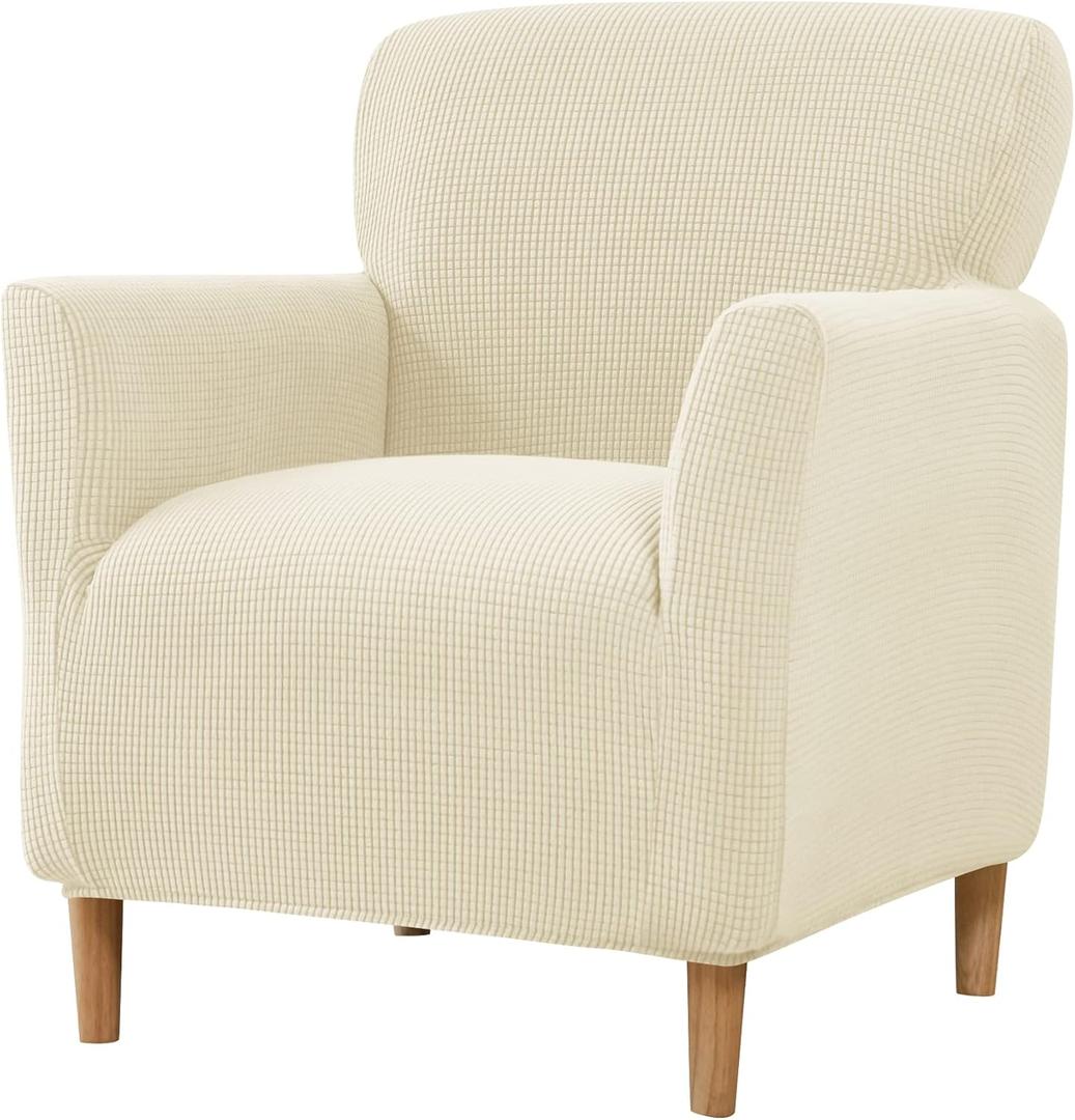 LiveGo Stretch Mid Century Modern Armchair Slipcover 1-Piece Jacquard Accent Chair Covers with Arms Soft Waterproof Chair Slipcovers for Living Room Furniture Protector Office (Beige a)