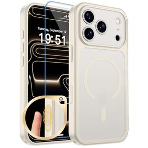 zapica Magnetic for iPhone 17 Pro Case, Upgraded [Camera Control Button] [Full Camera Protection] [with 1 Screen Protector] Translucent Matte Shockproof Protective Phone Cover, Creamy White