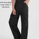 EXARUS Girls Jeans Cargo Denim Teen Hiking Pants Wide Leg Straight Baggy Elastic High Waistband Pockets Kids 8-14 Years (Black)