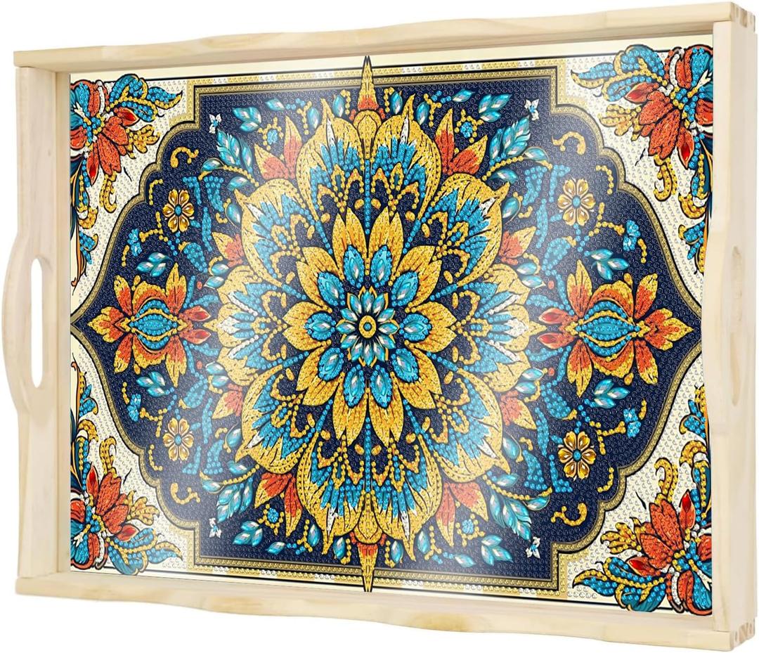 DOTSOPS DIY Diamond Painting Serving Tray with Handle for Adults 5D Diamond Art Kits for Beginners Full Drill Diamond Dots Gem Arts and Crafts Special Shape Living Room 12 x 16 Inches Mandala
