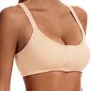 Leovqn Post Surgery Bras Removable Padding Compression Bra Front Closure Elastic Bands Mastectomy Wireless Daily Bras, Nude, M