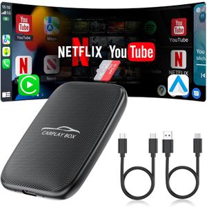 5-in-1 Wireless CarPlay Adapter Support Netflix/YouTube/TF, Wireless Android Auto & Carplay Adapter with USB-A/USB-C Cables, Convert Wired to Wireles Apple Dongle, Magic Video Box Car Play for iPhone