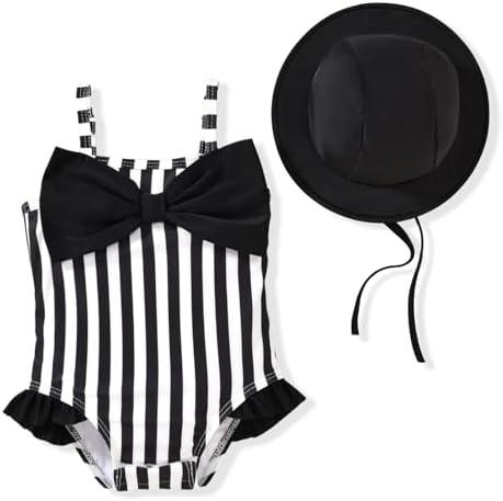 HINTINA Newborn Baby Girl One Piece Swimsuit Sleeveless Bathing Suit with Hat 3-6M