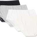 Amazon Essentials Women's Cotton and Lace Midi Brief Underwear, Pack of 4, Black/ Grey Heather/ Off-white/ White, Medium