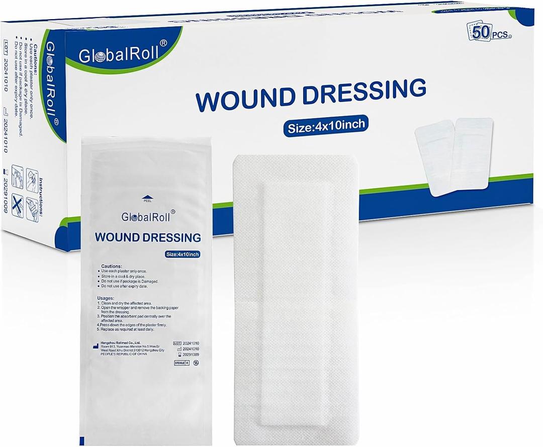 Island Dressing Bordered Gauze 4"x10", 50 Individually Packed Non-Stick Pad in Center with Adhesive Border,Soft Absorbent Medical Grade Dressing Gauze Pad for Wound Care and First Aid