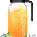 Glass Pitcher - 64 OZ Mason Jar Glass Jug Breast milk Containers, Wide MouthAirtight & Leakproof Pitcher with Pour Spout Lids for Water, Juice, Milk, Tea, Iced Coffee (Black)