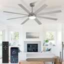 Large Ceiling Fan with Light: 66 Inch Indoor/Outdoor Fan Reversible DC Motor 6 Speed - Dual 8 Blades Big Ceiling Fans with Lights Dimmable 3CCT for Living Room Covered Patio, Silver