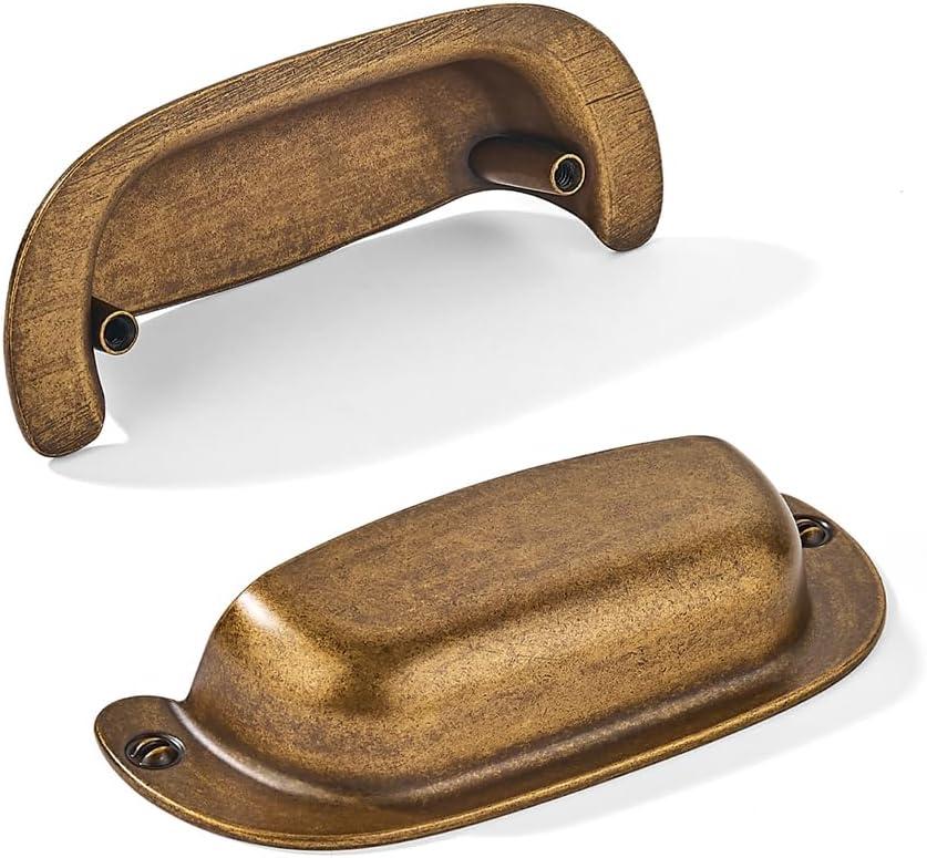khtumeware 10 Pack 3"(76mm) Hole Center Vintage Drawer Retro Pulls Antique Brass Cabinet Bin Cup Pulls Bathroom Hardware Cabinet Handles Drawer Handles Knobs