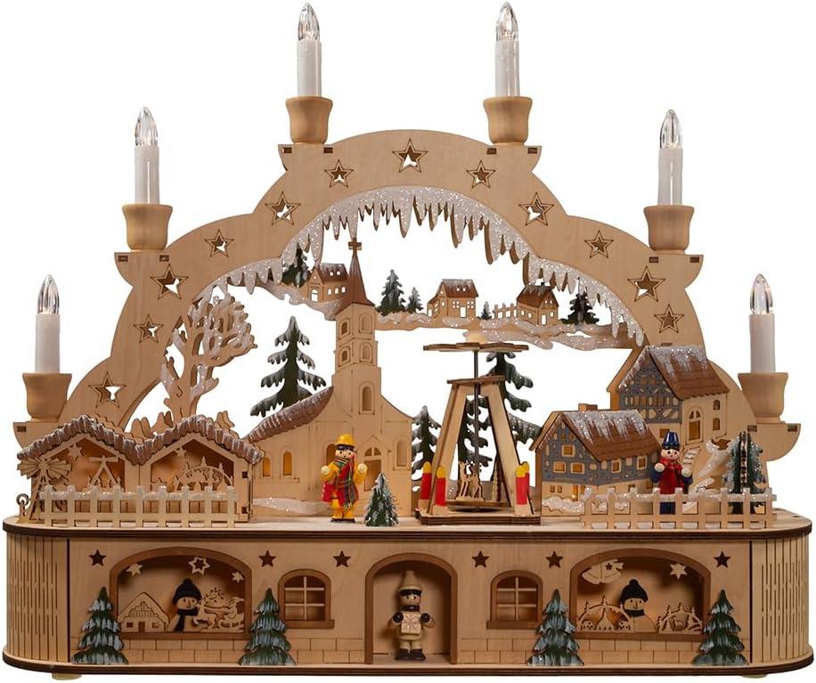 Kurt Adler 14.17-Inch Wooden Battery Operated Light-Up Musical Santa Christmas Village