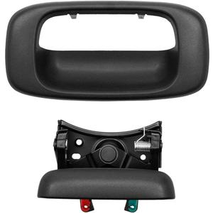 Tailgate Handle Latch and Bezel Trim, with 2pcs Rod Clips, Compatible with 1999-2007 Chevy Silverado GMC Sierra, Tailgate Tail Gate Handle Replaces# 15997911, 15228539, 15228541, 15228540