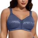 Deyllo Women's Full Coverage Plus Size Comfort Minimizer Bra Wirefree Non Padded (Blue)