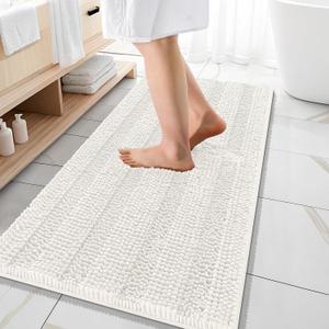 OLANLY Thick Bathroom Rugs 47x20, Extra Soft Absorbent Chenille Striped Bath Rugs, Rubber Backing, Machine Wash Dry, Bath Mats for Bathroom Floor, Tub and Shower, Home Decor Accessories, Ivory