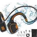 Bone Conduction Headphones Swimming Headphone - IP68 Waterproof Open Ear Headphones with MP3 Play 32G Memory Inductive Wireless Bluetooth Sports Headset for Running Swimming (Orange)