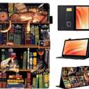 Cute Case for All-New Amazon Kindle Fire HD 10 & 10 Plus Tablet (13th/11th Generation, 2023/2021 Release) 10.1",Vegan Leather Slim Folding Stand Cover with Pocket Auto Wake/Sleep,Bookshelf Cat