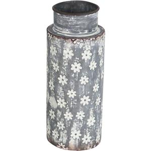 Foreside Home & Garden Rustic Whitewashed Floral Galvanized Metal Decorative Vase (71)