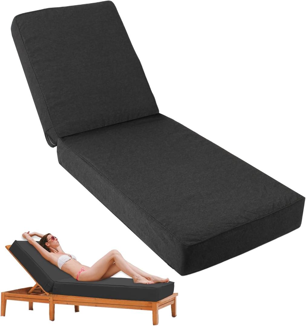 Outdoor Chaise Lounge Cushion 80"x26"x5.9", Waterproof 5.9" Extra Thickness Lounge Cushion with Removable Cover, Patio Lounge Chair Cushions for Outdoor Furniture, Charcoal Gray (1 Pack-80x26x5.9 Inches)