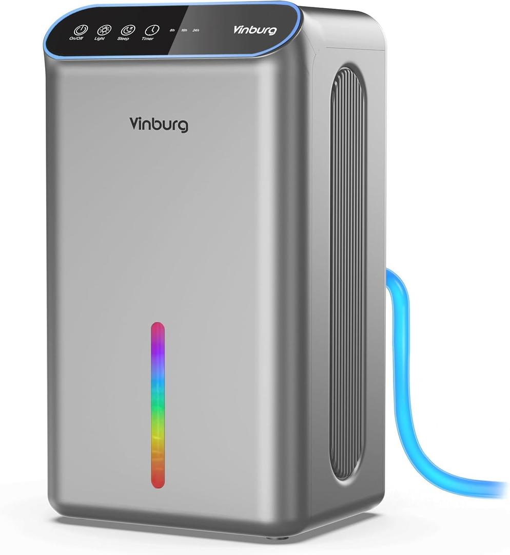 Dehumidifier for Home (85 OZ Water Tank, 800 sq.ft) Quiet Small Dehumidifier for Basement Bedroom Bathroom with Drain Hose, 3 Gear Timer, Sleep Mode, Auto Shut Off, 7 Color Ambient Light (Deep Sliver)
