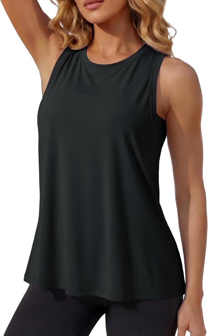 MAGCOMSEN Women's Loose Fit Quick Dry Lightweight Athletic Tank Top (Black, M)