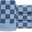 Jacquotha Bathroom Hand Towels Set of 4, Checkered Towels for Bathroom Face Hair Kitchen, Luxurious Cotton, Soft and Fluffy, 13x29 Inches, Blue, Men Women